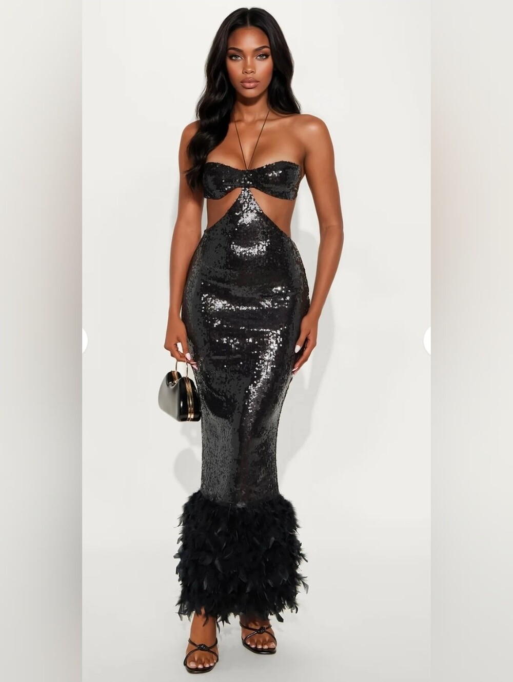Strapless Black Sequin Cutout Mermaid Dress
